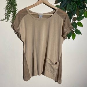 Soft Surroundings Boho Lagenlook Easy 1 Pocket Tee Barley XS
